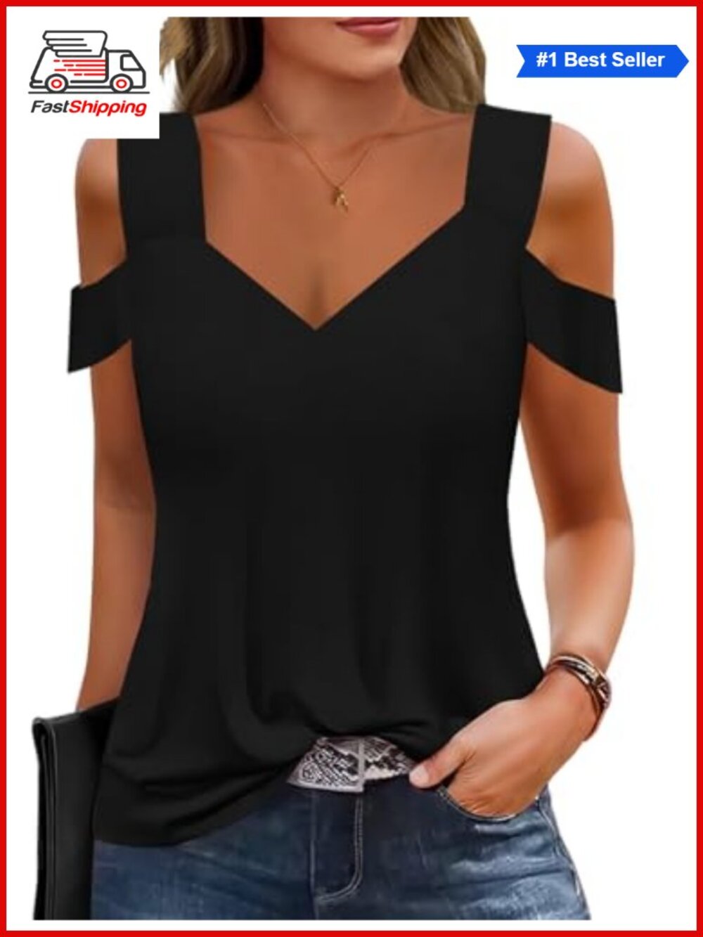 Women's Cold Shoulder V-Neck Short Sleeve Summer Top